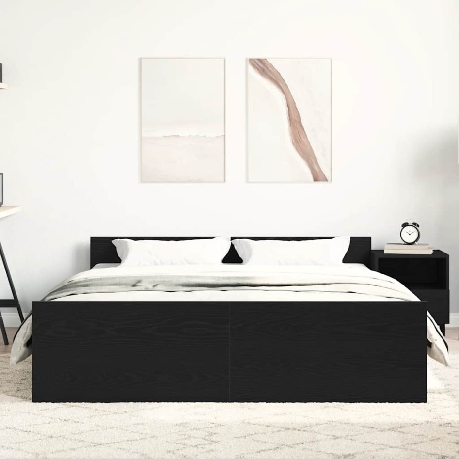 Estructura de cama sin colchón roble negro 160x200