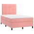 Cama box spring colchón y LED terciopelo rosa 120x200