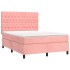 Cama box spring colchón y LED terciopelo rosa 140x200