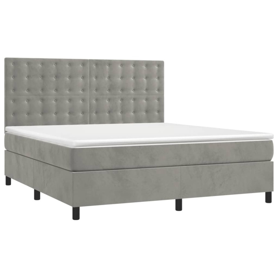 Cama box spring colchón y LED terciopelo gris claro 160x200