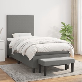 Cama box spring con colchón tela gris oscuro 80x200