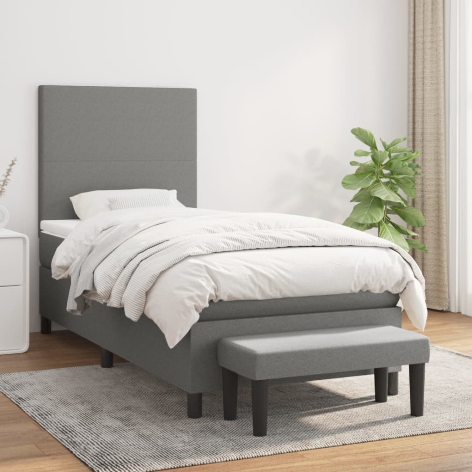 Cama box spring con colchón tela gris oscuro 80x200
