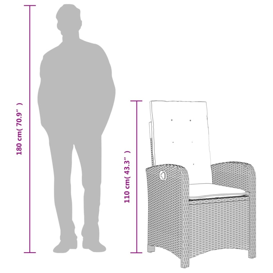 Silla de jardín reclinable con cojines ratán sintético