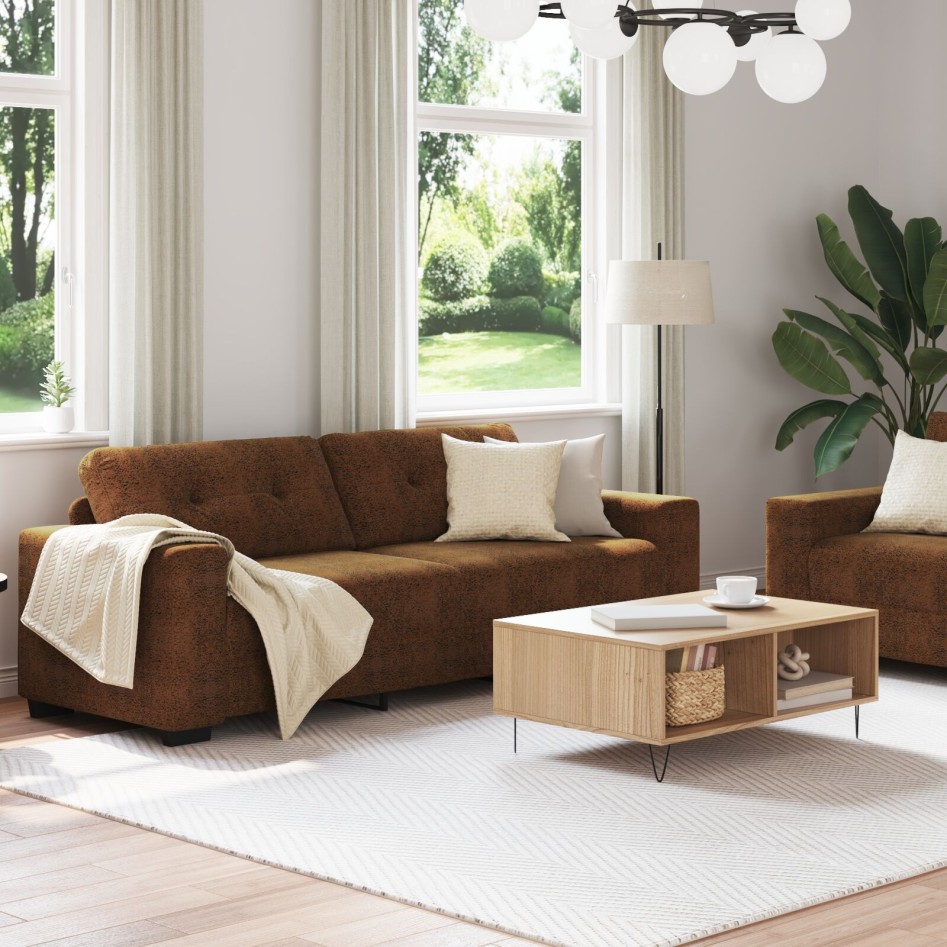 Conjunto de 2 Marrón Tela, Madera Grande Elegante