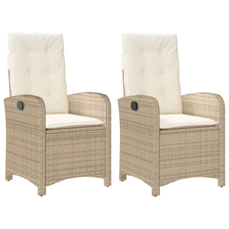 Sillones reclinables de jardín con cojines beige 2 uds ratán