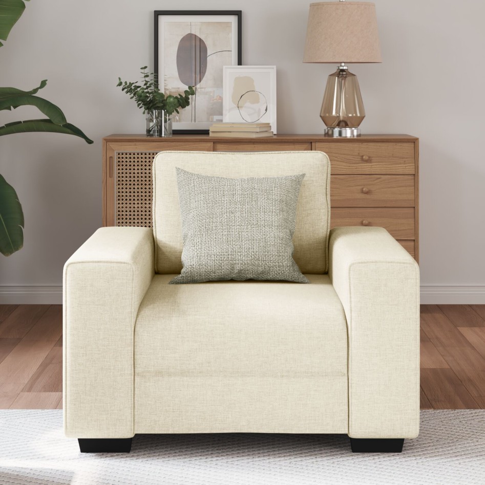 Crema Tela, Madera Estándar Sillón Rectangular