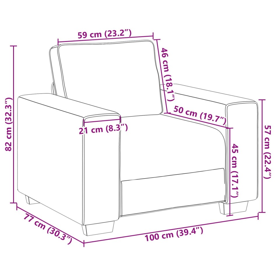 Crema Tela, Madera Estándar Sillón Rectangular