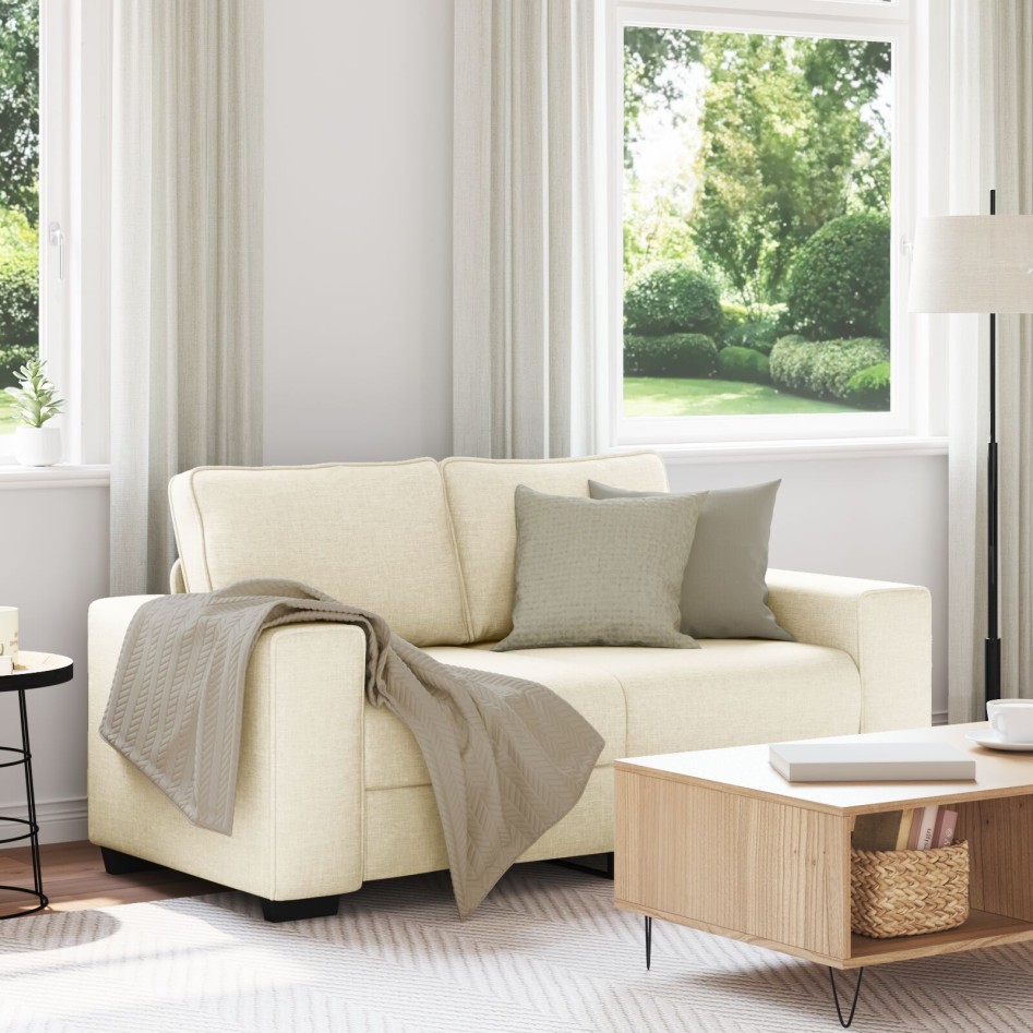 Sofá Loveseat  Beige Tela y Madera Mediano Fundas