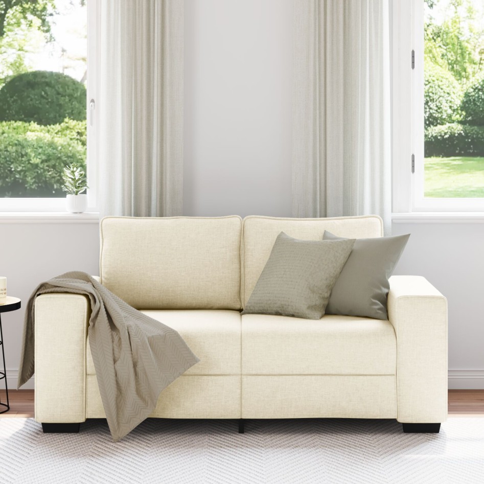Sofá Loveseat  Beige Tela y Madera Mediano Fundas