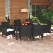Set de comedor de jardín 7 pzas y cojines ratán sintético negro