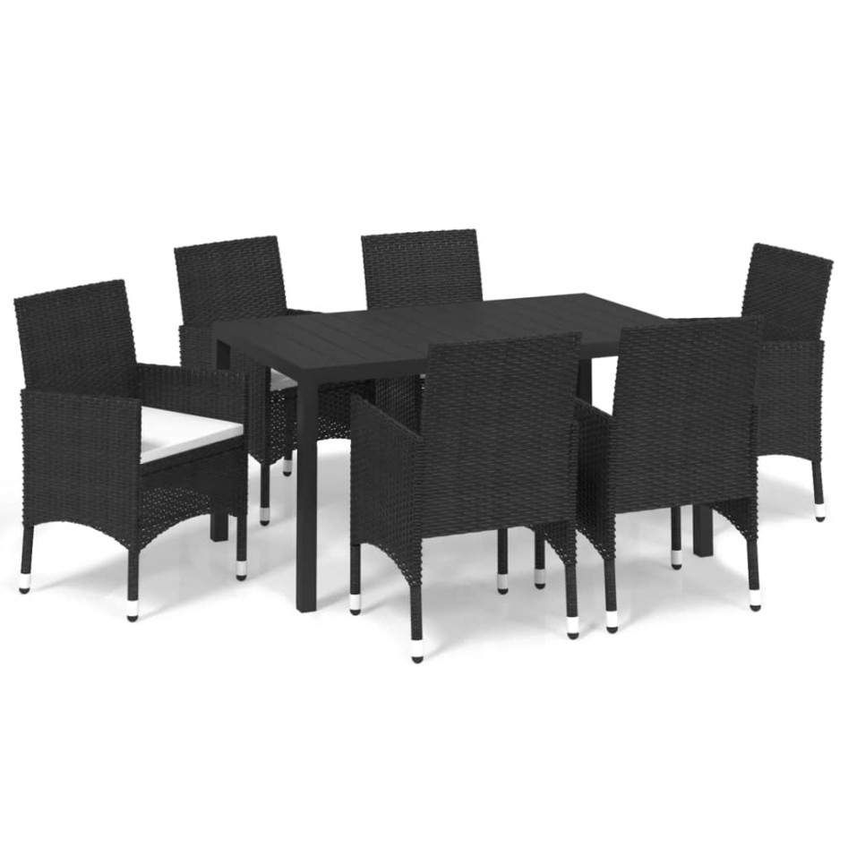 Set de comedor de jardín 7 pzas y cojines ratán sintético