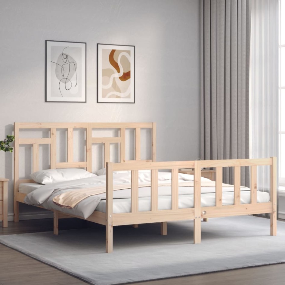 Estructura de cama sin colchón madera maciza de pino 160x200