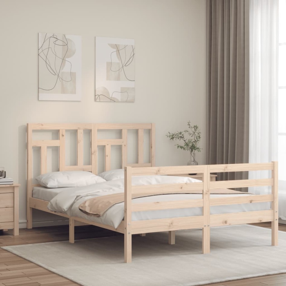 Estructura de cama con cabecero madera maciza 140x190
