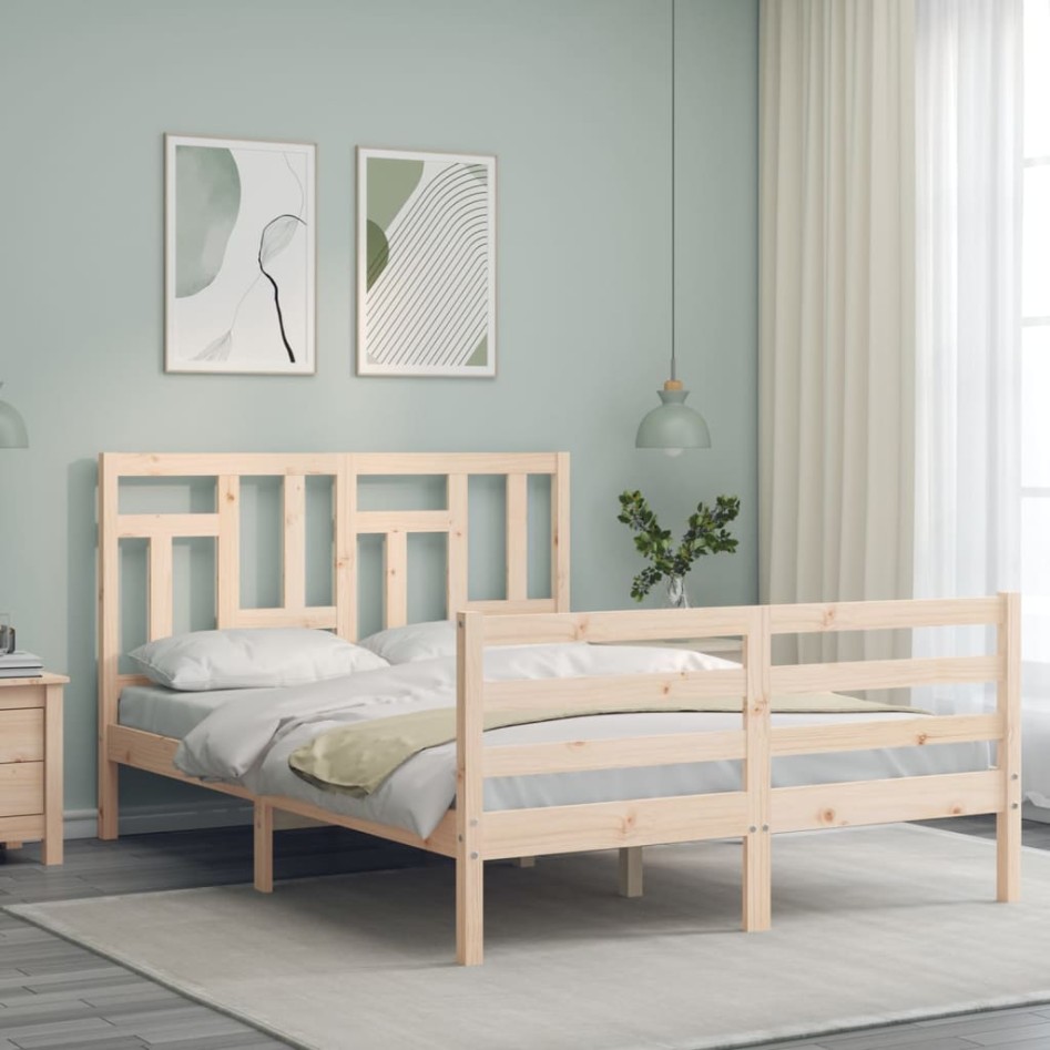 Estructura de cama con cabecero madera maciza 140x190