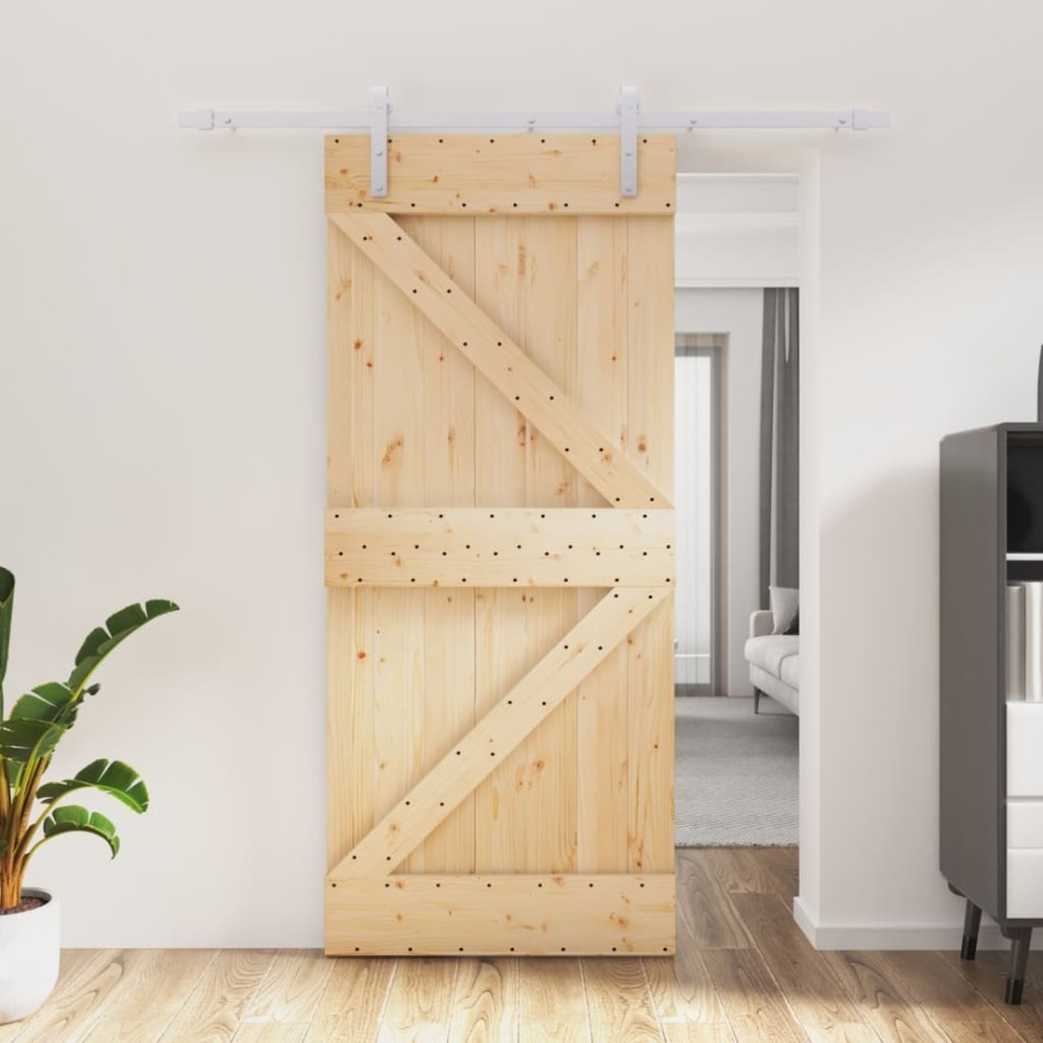 Puerta corredera con herrajes madera maciza de pino 90x210