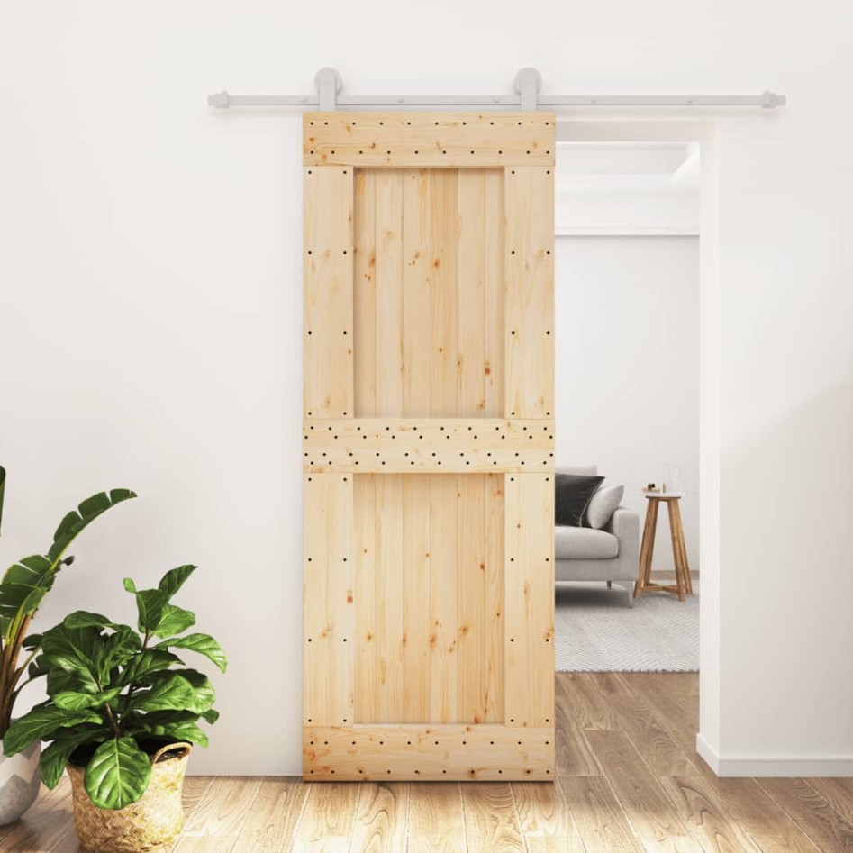 Puerta corredera con herrajes madera maciza de pino 80x210