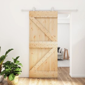 Puerta corredera con herrajes madera maciza de pino 90x210