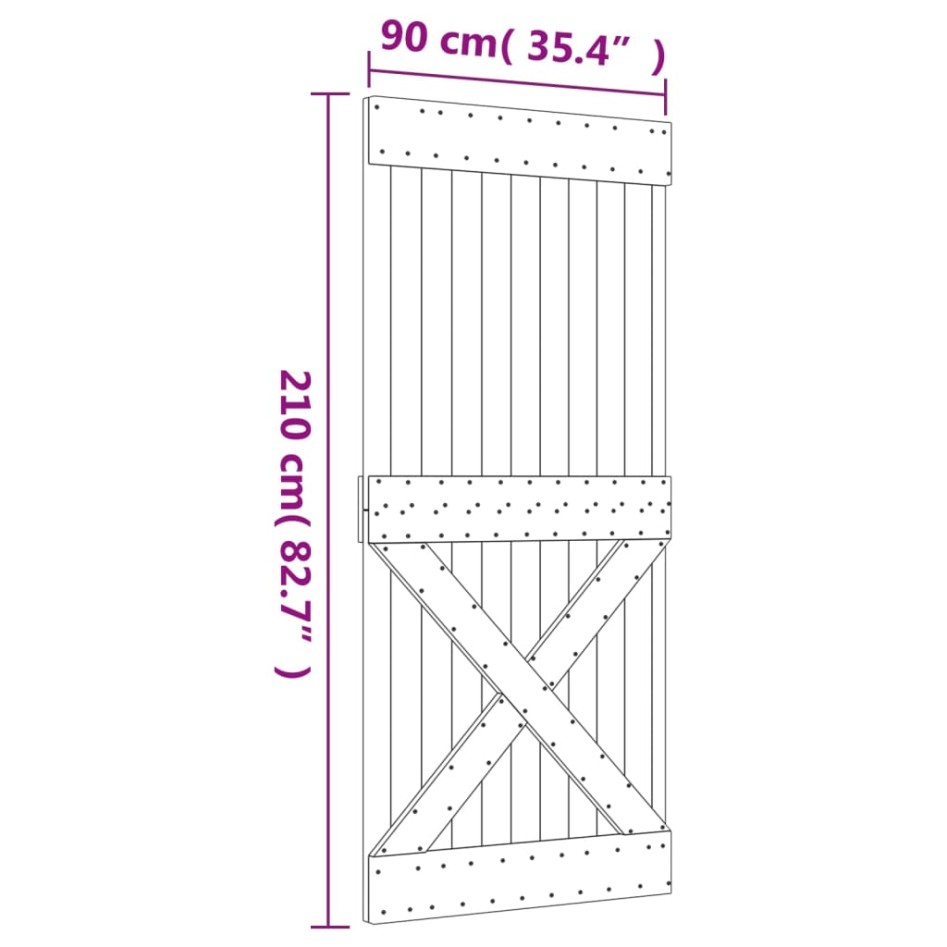 Puerta corredera con herrajes madera maciza de pino 90x210