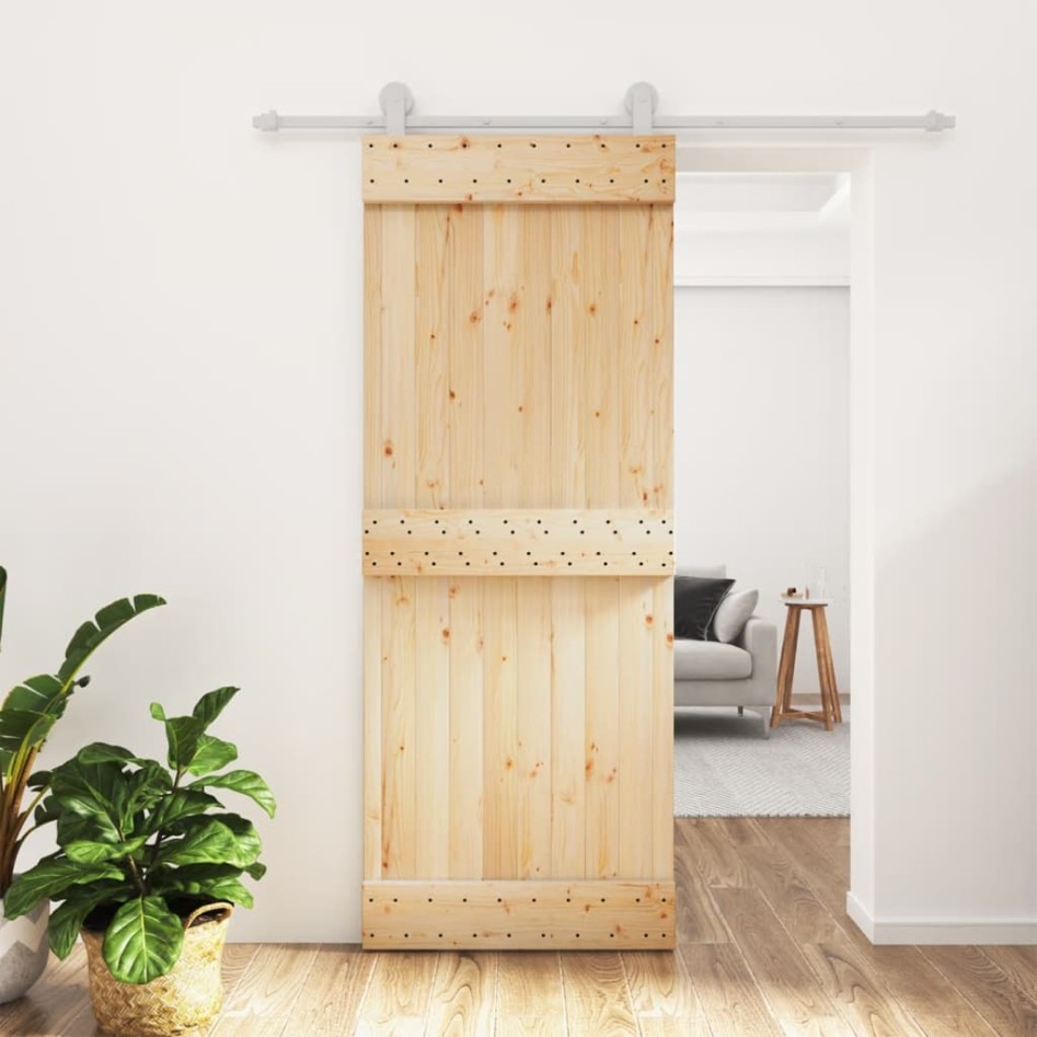Puerta corredera con herrajes madera maciza de pino 80x210