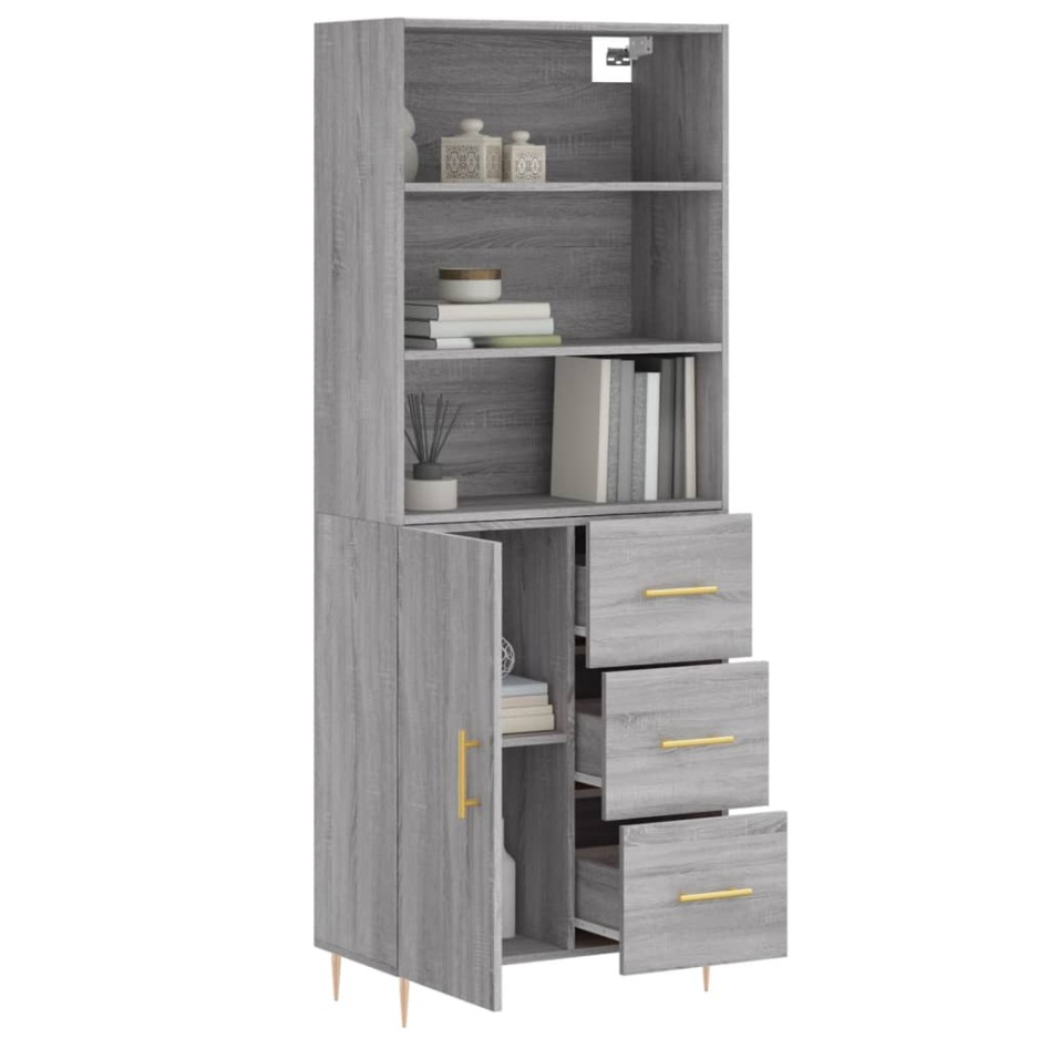 Aparador alto madera contrachapada gris sonoma 69,5x34x180