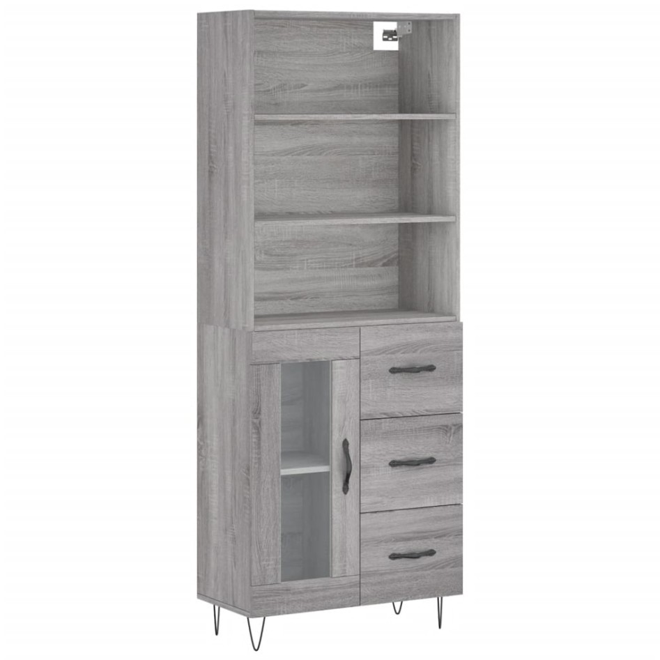Aparador alto madera contrachapada gris sonoma 69,5x34x180