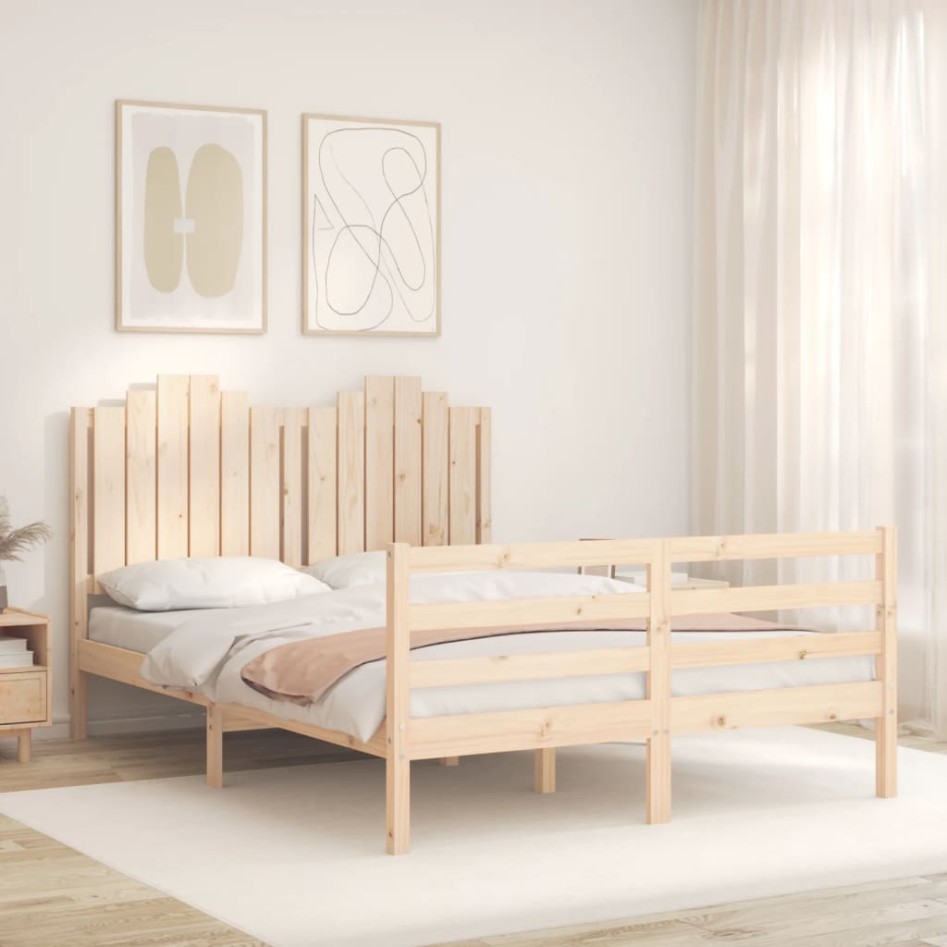 Estructura de cama con cabecero madera maciza 140x200