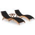 Tumbonas 2 unidades con mesa y cojines madera maciza de
