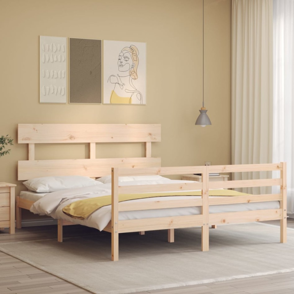 Estructura de cama de matrimonio con cabecero madera