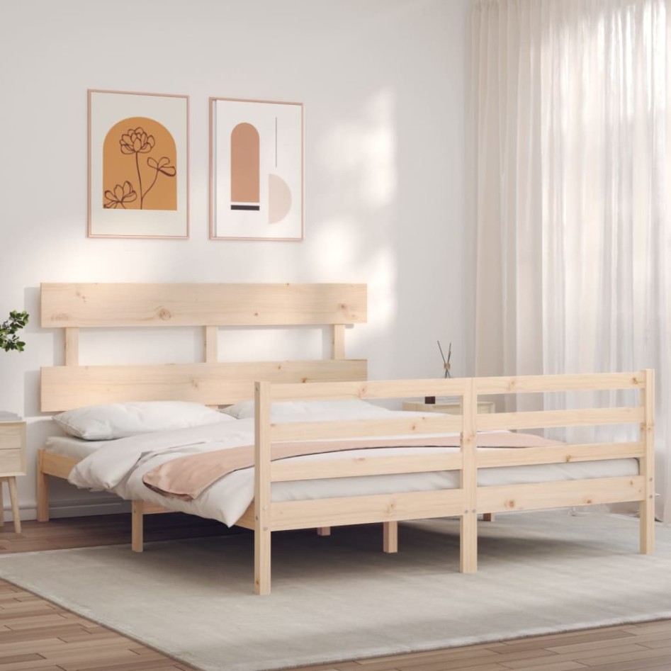 Estructura de cama de matrimonio con cabecero madera