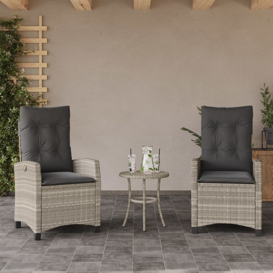 Sillones reclinables de jardín con cojines gris 2 uds ratán