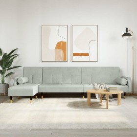 Sofá cama en forma de L terciopelo gris claro 271x140x70