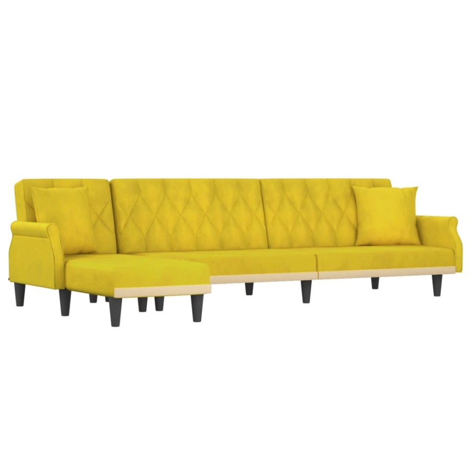 Sofá cama en forma de L terciopelo amarillo 271x140x70