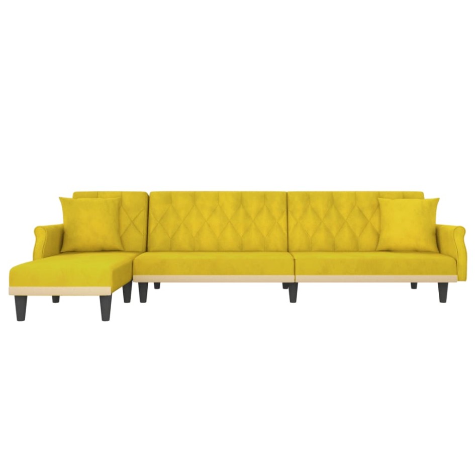 Sofá cama en forma de L terciopelo amarillo 271x140x70