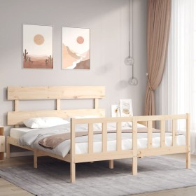 Estructura de cama de matrimonio con cabecero madera