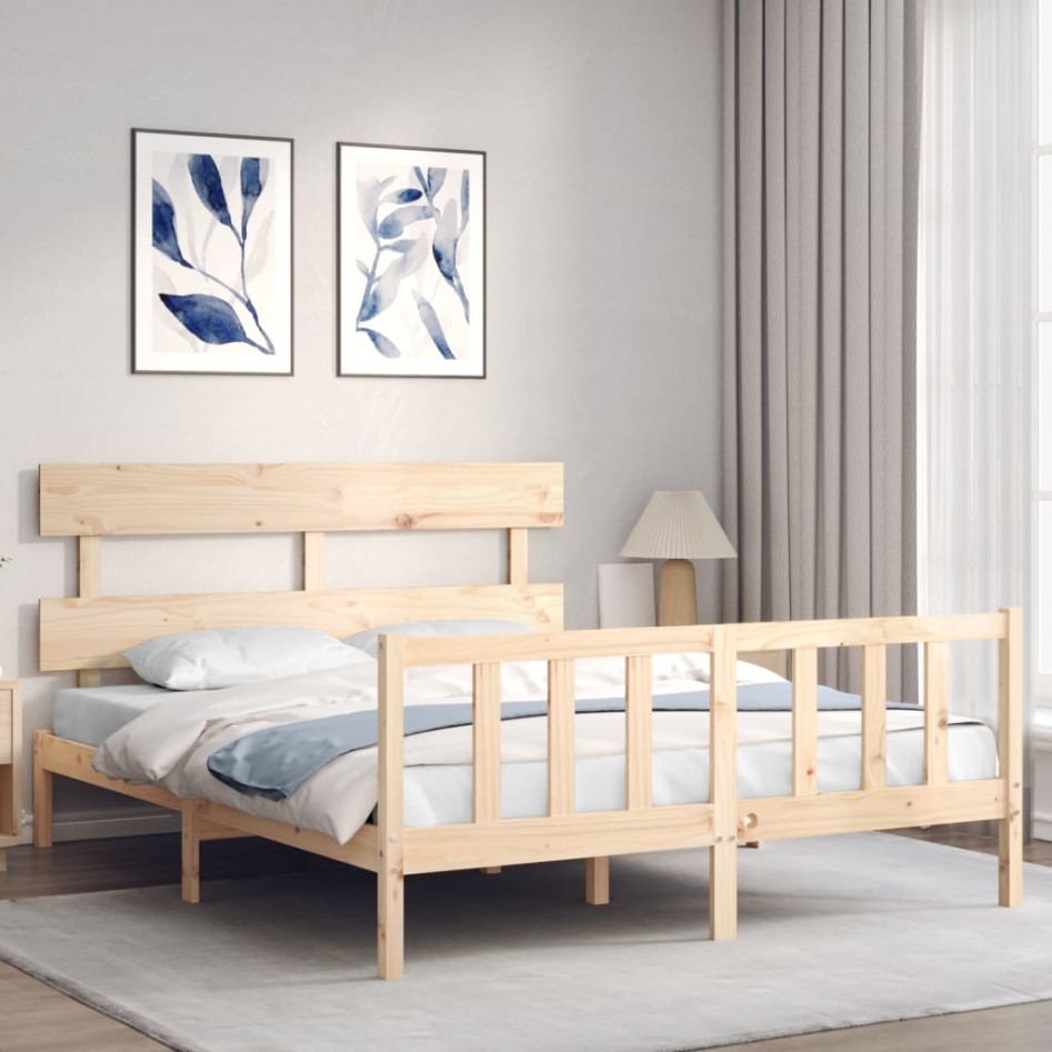 Estructura de cama de matrimonio con cabecero madera