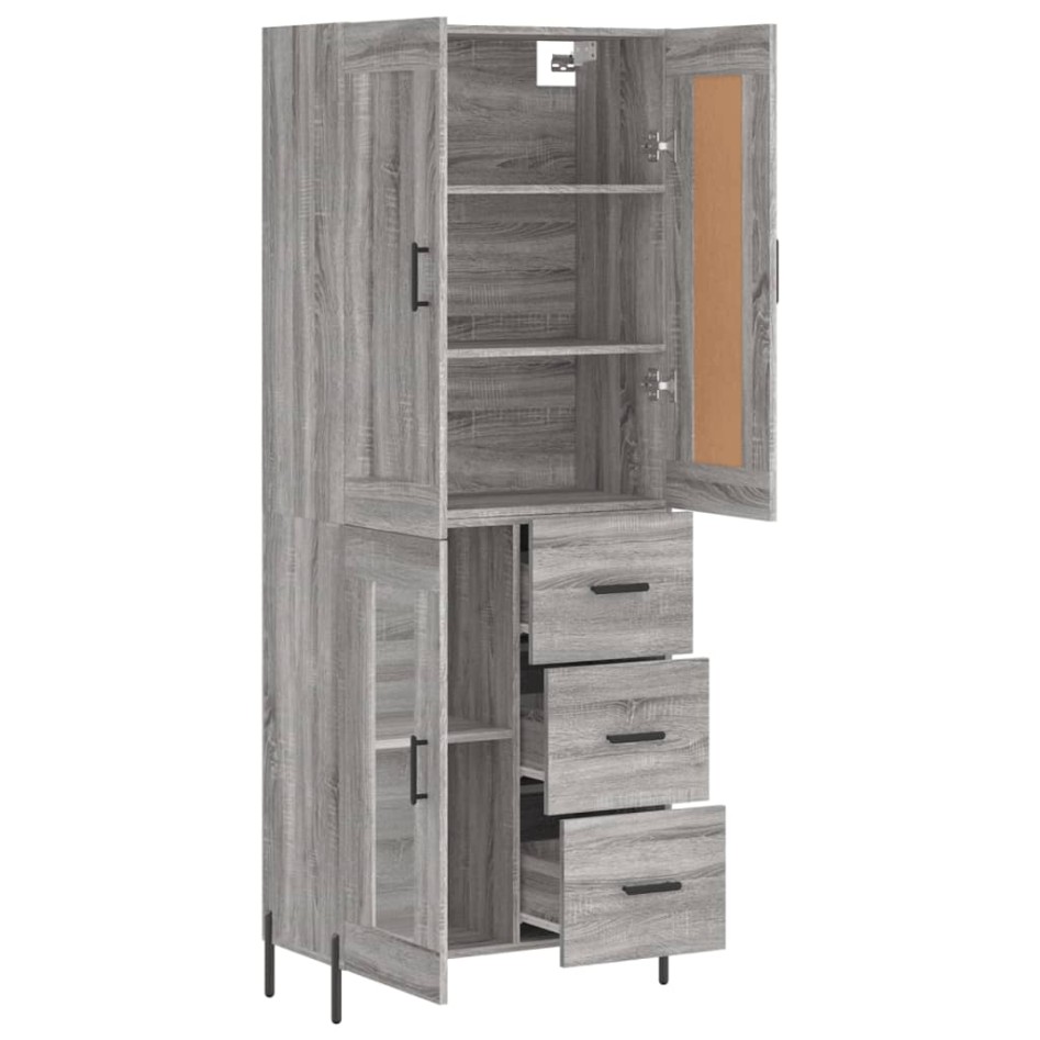 Aparador alto madera contrachapada gris sonoma 69,5x34x180