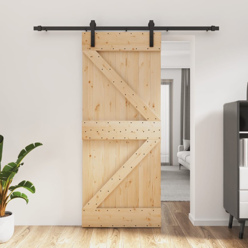 Puerta corredera con herrajes madera maciza de pino 85x210