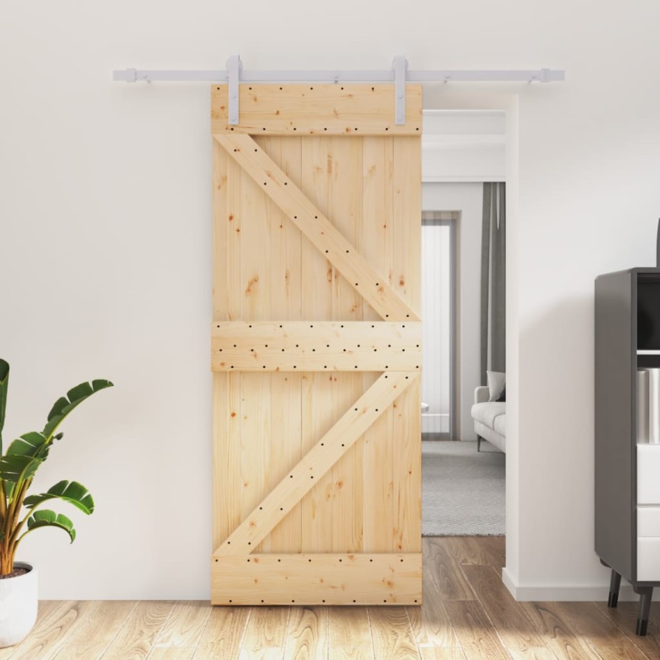 Puerta corredera con herrajes madera maciza de pino 85x210