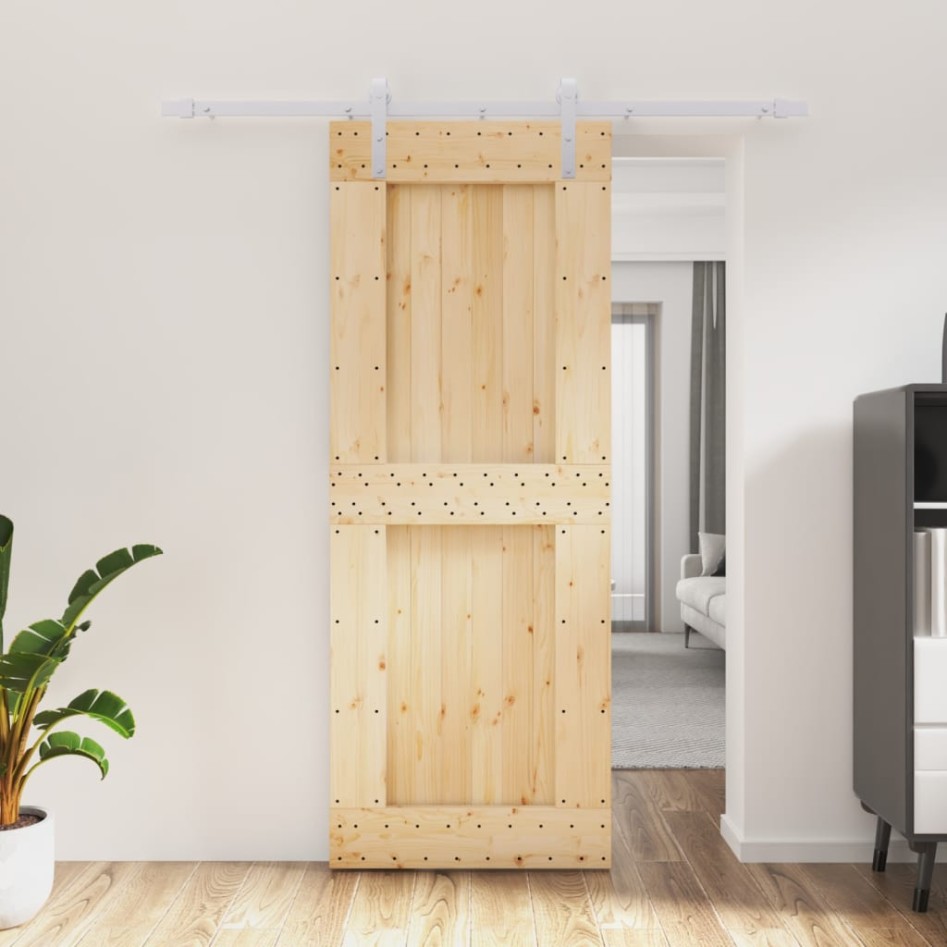 Puerta corredera con herrajes madera maciza de pino 80x210