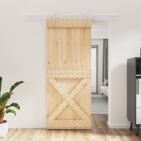 Puerta corredera con herrajes madera maciza de pino 85x210