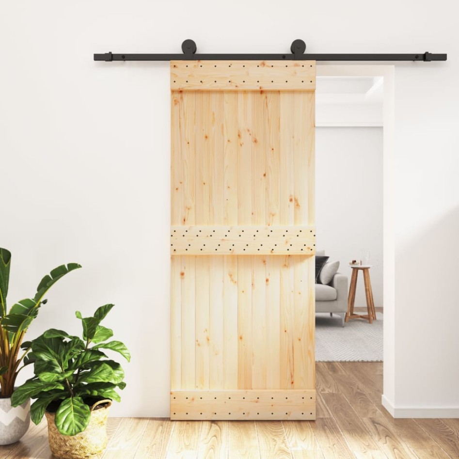 Puerta corredera con herrajes madera maciza de pino 85x210