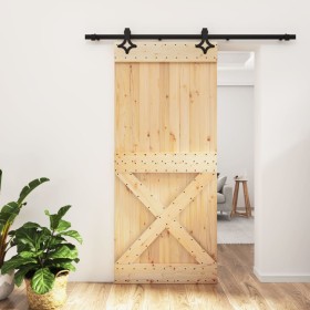 Puerta corredera con herrajes madera maciza de pino 90x210