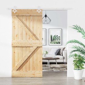 Puerta corredera con herrajes madera maciza de pino 95x210