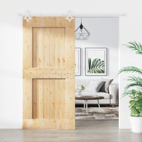 Puerta corredera con herrajes madera maciza de pino 95x210