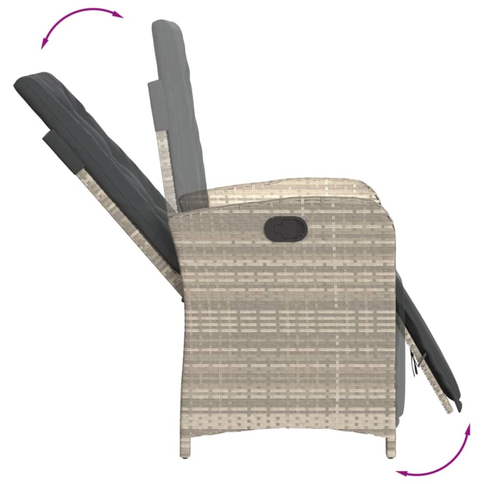 Sillón reclinable jardín y reposapiés 2 uds ratán PE gris