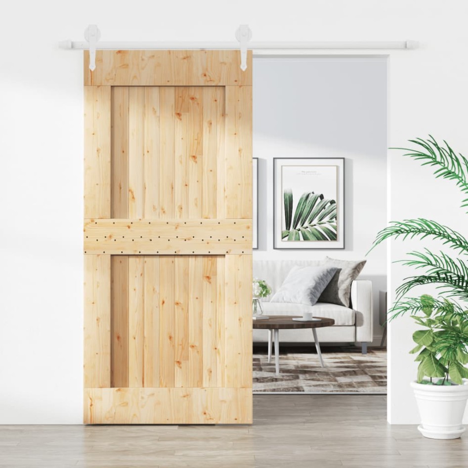 Puerta corredera con herrajes madera maciza de pino 100x210