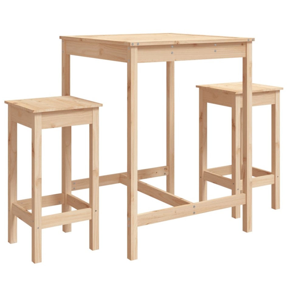 Set de mesa y taburetes altos 3 piezas madera maciza de