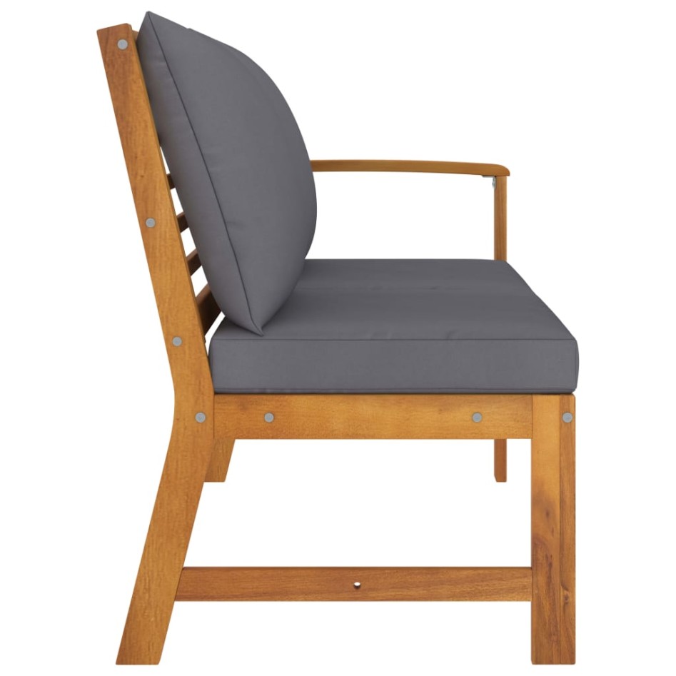 Banco de jardín madera de acacia y cojines gris oscuro 114,5