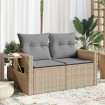 Sofá de jardín con cojines de 2 plazas ratán sintético beige