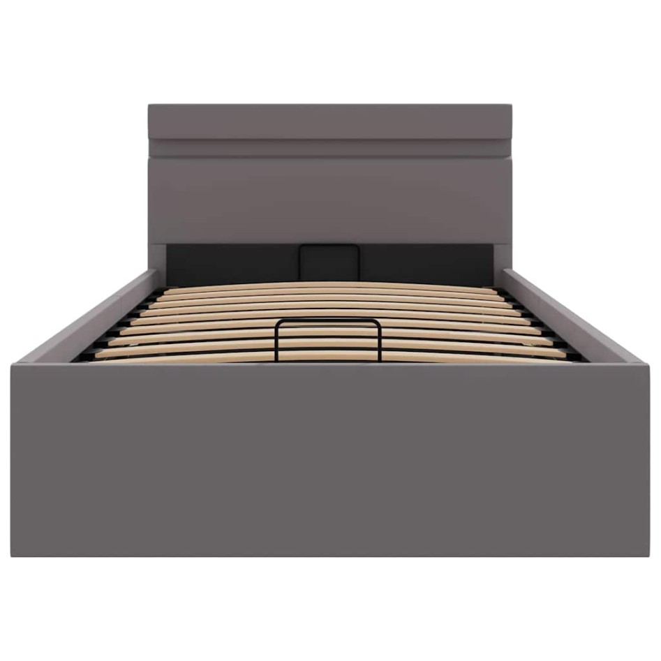 Cama canapé hidráulica con LED cuero sintético gris 100x200